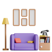 3d Renderização moderno conforto cadeira com lado chão luminária e estante de livros para interior Projeto png