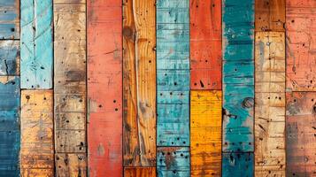 Vibrant wooden planks in multiple colors create a rustic and artistic backdrop, perfect for various creative projects. photo