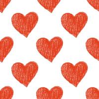 Seamless Doodle Pattern of Red Crayon Hearts on a White Background vector