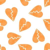 Seamless Pattern of Hand-Drawn Red Crayon Broken Hearts on White vector