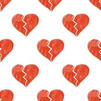 Seamless pattern with red crayon broken hearts on white background vector