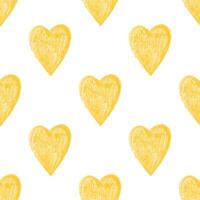 Seamless pattern with yellow crayon hearts on white background in doodle style vector