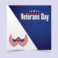 Elegant square Veterans Day banner with wing emblem, blue and white background, and refined text celebrating veterans service vector