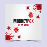 Minimalist Monkeypox virus card with white background, red viral particles, and bold typography for healthcare safety campaigns vector