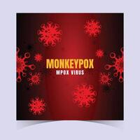 Dark-themed Monkeypox virus banner with red glowing particles, black background, and bold typography for healthcare awareness vector