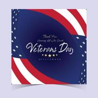 Modern Veterans Day banner with curved flag elements, stars, and elegant text honoring military service and veterans contributions vector