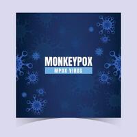 Stylish Monkeypox virus card with dark blue background, glowing viral particles, and bold typography for health awareness initiatives vector