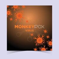 Dark-themed Monkeypox virus card with glowing orange particles, black background, and bold typography for healthcare awareness vector