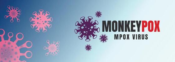 Stylish Monkeypox virus banner with gradient blue and purple background, viral particles, and bold text for awareness campaigns vector