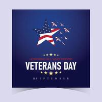 Modern square Veterans Day banner with star design, flag elements, and flying accents honoring veterans service and bravery vector