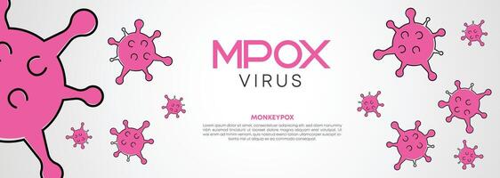 Bright Monkeypox virus awareness banner with pink viral particles, white background, and bold text for health education initiatives vector