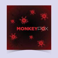 Bold square Monkeypox virus banner with dark red background and viral particles for health and safety awareness initiatives vector