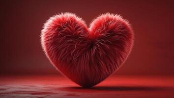 a red heart shaped fluffu pillow on a red background photo
