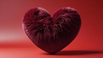 a red heart shaped pillow with fur on it photo