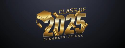 Class of 2025 graduation design with bold golden typography and a festive theme vector