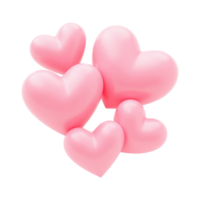 Group of 3D glossy pink hearts floating on transparent background, creating a soft and romantic concept of love and affection. Valentine's day, wedding illustration. png