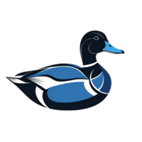 A duck in shades of blue and black with elegant geometric patterns png