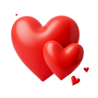 Glossy 3D red hearts of different sizes with a smooth surface, arranged on transparent background, symbolizing love and affection. Valentine's day, wedding illustration. png