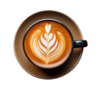 A cup of latte coffee with a pattern of a leaf isolated on transparent background png