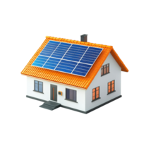 Smart home with solar panels on roof, showcasing energy efficiency and modern design. This house represents sustainable living and eco friendly technology png