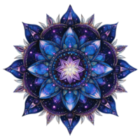 Cosmic themed mandala featuring star and moon motifs, radiating vibrant colors and intricate patterns, creating mesmerizing visual experience png