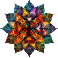 Vibrant mandala design featuring kaleidoscope of colors and intricate patterns, creating mesmerizing visual experience. Perfect for artistic and decorative purposes png