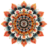 Vibrant mandala design featuring intricate patterns and bold strokes, showcasing mix of colors and shapes that evoke sense of harmony and creativity png