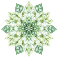 Ornamental mandala featuring layered leaf patterns in soft green hues, creating serene and harmonious design. Perfect for nature inspired decor or artistic projects png
