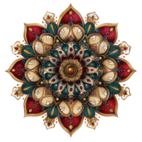 Multi layered mandala design featuring jewel toned colors and intricate patterns, creating vibrant and harmonious visual experience. Perfect for art enthusiasts and decor lovers png