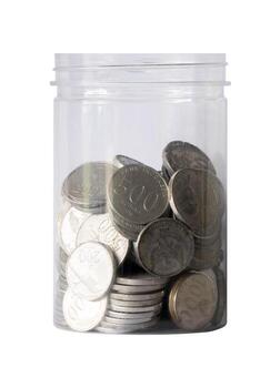 Saving money in the jar isolated photo