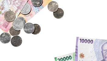 Financial background copy space with money and coins frame photo