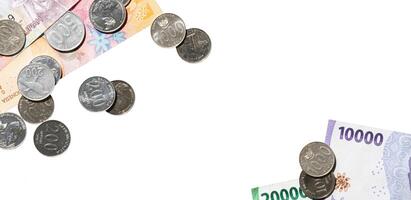finance copy space with money and coin frame elements photo
