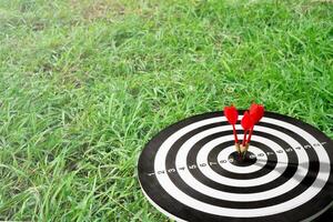 Three arrow on target with grass background photo