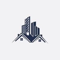 a house with a skyscraper in the background vector