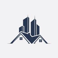 a house with a roof and skyscrapers in the background vector