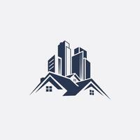 a house with a roof and skyscrapers in the backgrounds vector