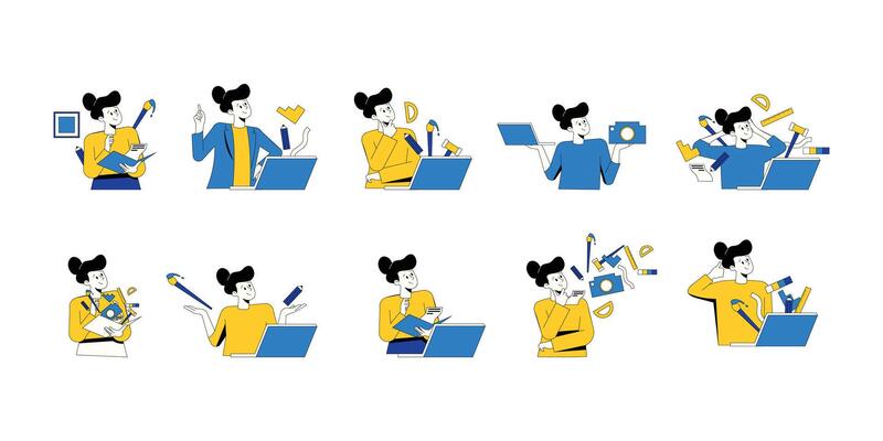 Creative process set illustration