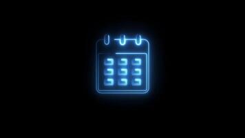 Glowing neon calendar date icon animation Isolated on Black Background video