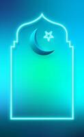 Ramadan Kareem neon frame and hanging crescent with star. vector