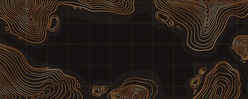 Topographic Landscape Map with Grid and Lines and Gold Colors. Luxury banner with geographic mountain relief. Wavy abstract contour background with cartography texture vector