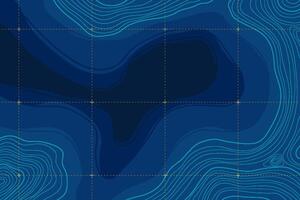 Blue Topographic Landscape Map with Grid and Lines, Outline Terrain. Banner with geographic mountain relief. Wavy abstract contour background with cartography texture vector