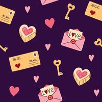 Valentine's Day Seamless pattern with envelopes and love note. Cute background for textiles and packaging. On dark background. illustration. vector