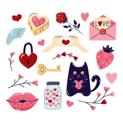 Valentine's Day Square Element Set. Valentine's day Collection element for design on white background. Isolated illustration.