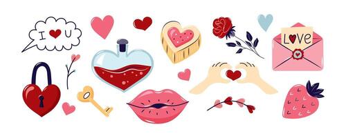 Valentine's Day horizontal Element Set. Valentine's day Collection element for design on white background. Isolated illustration. vector