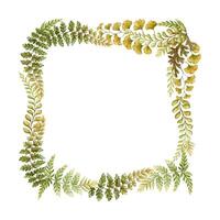 Square wreath with fern leaves botanical card template in earth tone. Hand drawn watercolor elegant floral frame. Perfect for the use of ecological material and modern designs. vector