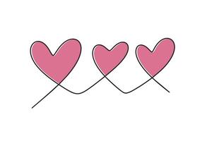 Continuous line drawing of three hearts, minimalistic illustration of love concept. illustration. illustration vector