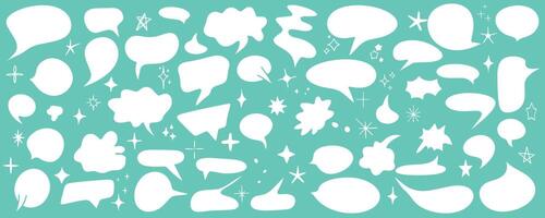 Set of flat white speech bubbles, text boxes and chat boxes for conversations in comic style. Message comments, chat box. Speech bubble icons in flat style on blue background. vector