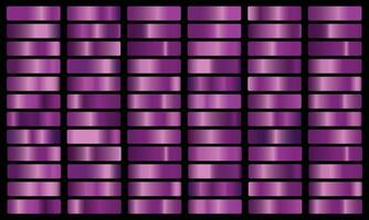 Vecto'r set of purple metallic gradients, swatches collection, shiny gradient set on black background, metal texture vector