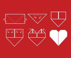 A set of origami hearts on a red background vector