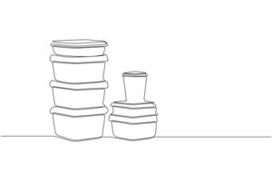 Food containers continuous line isolated on white background. vector